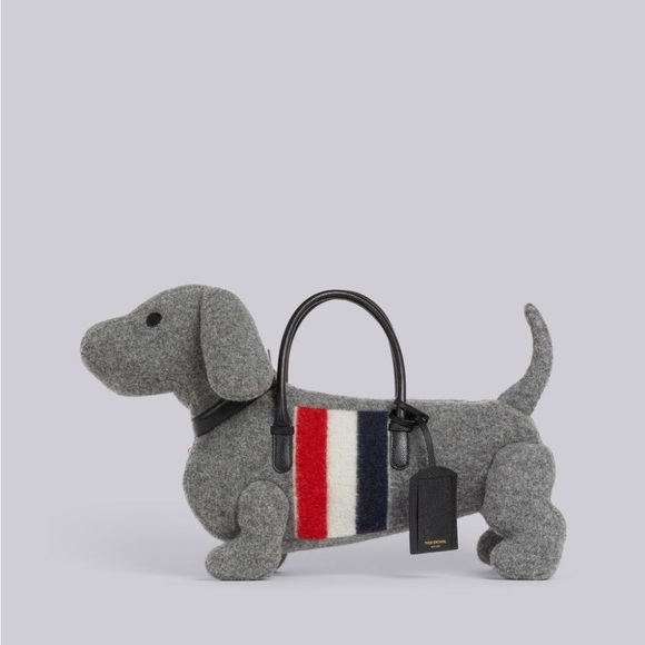 THOM BROWNE GREY BOILED WOOL STRIPE HECTOR BAG TOTE RED NAVY LARGE XL - Picture 7 of 15